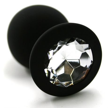 Средняя силиконовая анальная пробка Kanikule Medium с кристаллом – черный с прозрачным