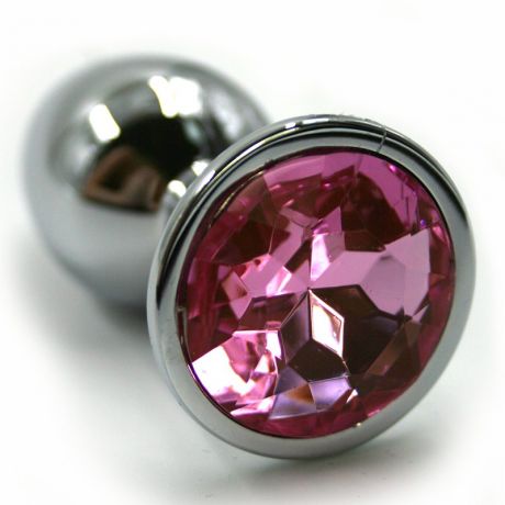 Средняя алюминиевая анальная пробка Kanikule Medium с кристаллом – серебристый со светло-розовым