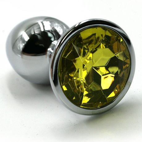 Маленькая алюминиевая анальная пробка Kanikule Small с кристаллом – серебристый с желтым