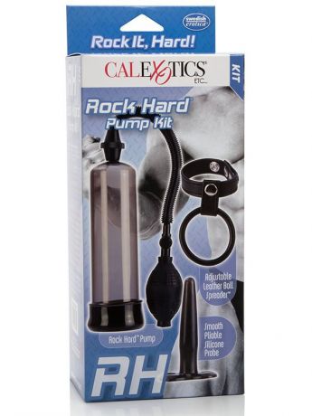 Мужской набор Rock Hard: помпа, анальная пробка и ремешок на мошонку с кольцом
