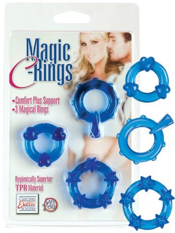 Набор из 3-х эрекционных текстурированных колец Magic C-Rings – синий