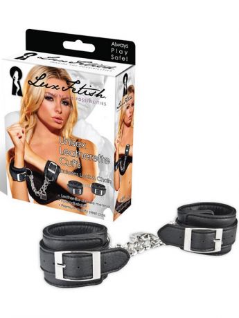 Унисекс наручники на цепи с замком Unisex Leatherette Cuffs – черный