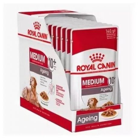 Влажный корм для пожилых собак Royal Canin для здоровья кожи и шерсти, для здоровья костей и суставов 10шт. х 140г (для средних пород)