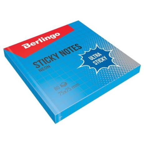 Berlingo Самоклеящийся блок Ultra Sticky Neon в клетку 7,5 х 7,5 см 80 л синий