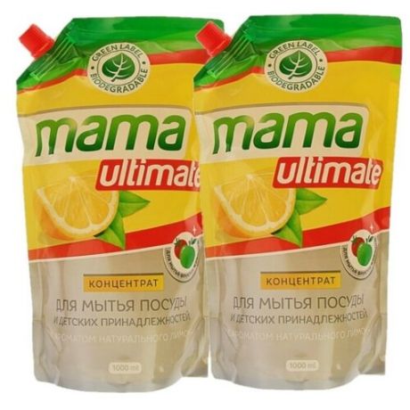 Mama Ultimate Концентрат для мытья посуды Лимон 2 шт. по 1 л сменный блок