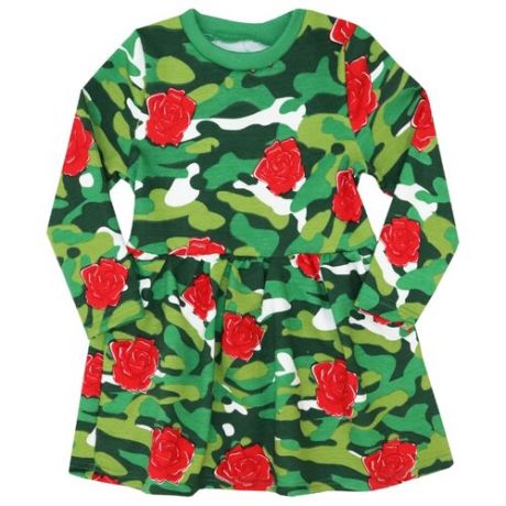 Платье KotMarKot размер 128, милитари зеленый/красный
