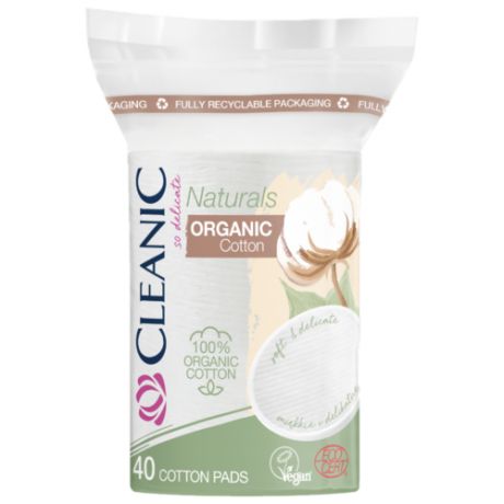 Ватные диски Cleanic Naturals Organic Cotton, двусторонние 40 шт. пакет