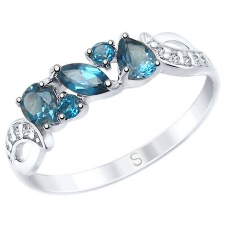 SOKOLOV Кольцо из серебра с синими топазами и фианитами 92011591, размер 16.5