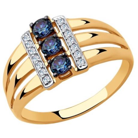 SOKOLOV Кольцо из золота с бесцветными и синими Swarovski Zirconia 81010449, размер 18