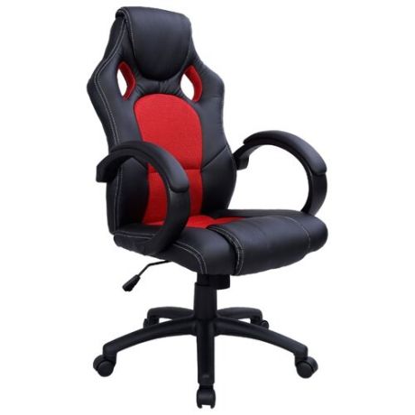 Компьютерное кресло COSTWAY ZK8033 игровое, обивка: текстиль/искусственная кожа, цвет: черный/красный