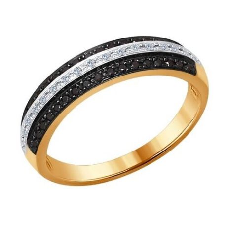 SOKOLOV Кольцо из золота с бесцветными и чёрными бриллиантами 7010041, размер 17.5