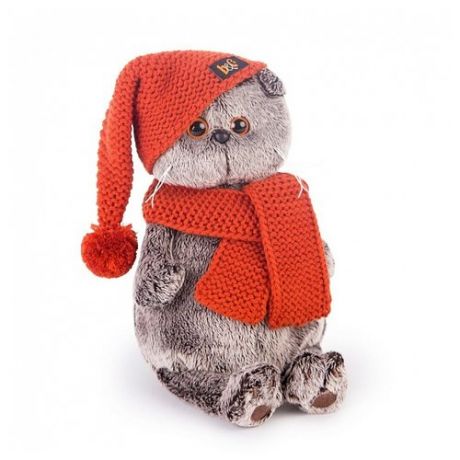 Мягкая игрушка Basik&Co Кот Басик в вязаной шапке и шарфе 25 см