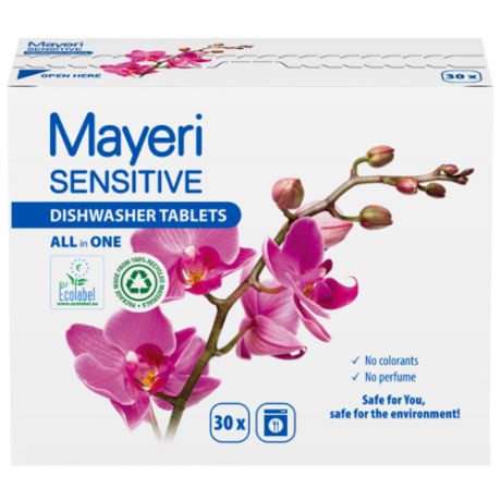 Mayeri All in one Sensitive таблетки для посудомоечной машины, 30 шт.