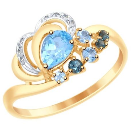 SOKOLOV Кольцо из золота с голубыми и синими топазами и фианитами 715046, размер 17.5