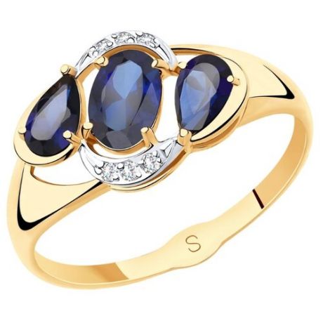 SOKOLOV Кольцо из золота с синими корундами и фианитами 715512, размер 19