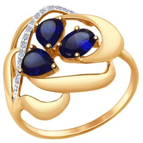 SOKOLOV Кольцо из золота с синими корундами и фианитами 714733, размер 17