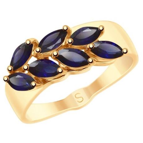 SOKOLOV Золотое кольцо с синими корундами (синт.) 715224, размер 18