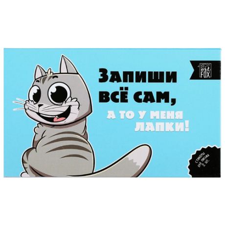 ArtFox бумажный блок в пластиковом футляре Котик 100 листов + 2 стикера (4632580) голубой/белый