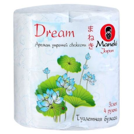 Туалетная бумага Maneki Dream Аромат утренней свежести белая трёхслойная 4 рул.