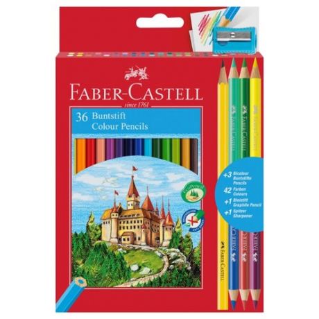 Faber-Castell Карандаши цветные 36 цветов + 3 + 1 чернографитный с точилкой (110336)