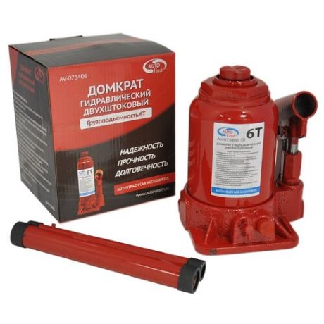 Домкрат бутылочный гидравлический AUTOVIRAZH AV-073406 (6 т) красный