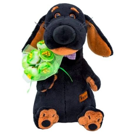 Мягкая игрушка Basik&Co Пёс Ваксон с букетом 25 см