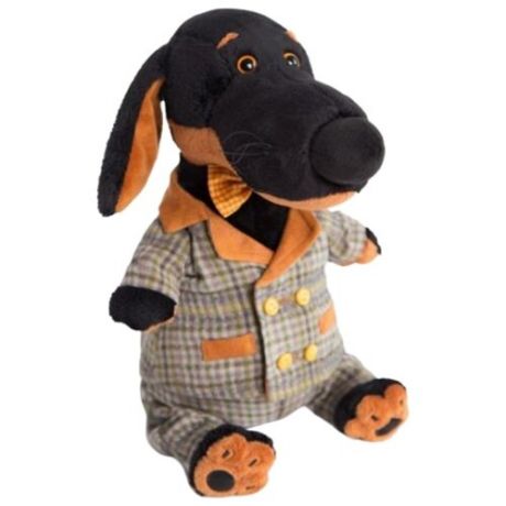 Мягкая игрушка Basik&Co Пёс Ваксон в сером костюме в клетку 25 см