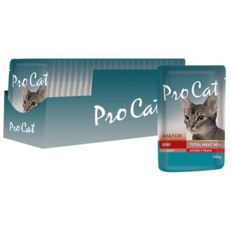 Корм для кошек Pro Cat с говядиной 24шт. х 100 г (кусочки в соусе)