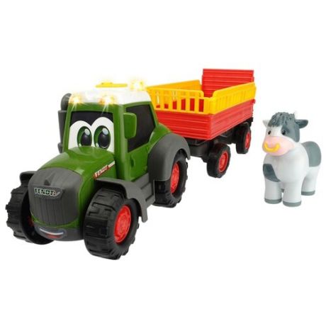 Трактор Dickie Toys Happy Fendt с прицепом для перевозки животных (3815004) 30 см зеленый/красный