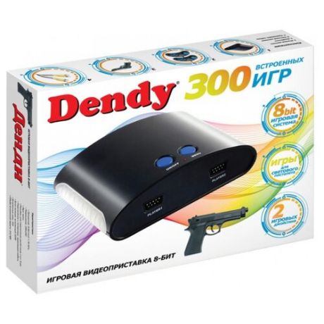 Игровая приставка Dendy 300 встроенных игр + световой пистолет черный 2