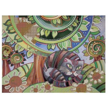 Канва для вышивания с рисунком Gamma Кот и ромашки OBB-0103, многоцветный 30 х 39 см