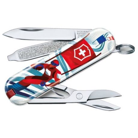Нож многофункциональный VICTORINOX Classic LE 2020 Ski Race (7 функций) с чехлом белый/красный/синий