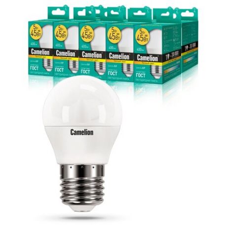 Упаковка светодиодных ламп 10 шт Camelion 12028 (10), E27, G45, 5Вт