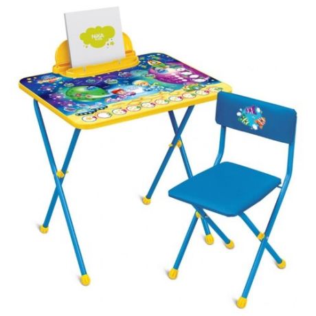 Комплект Nika стол + стул Познайка. Математика в космосе (КП2/8) 60x45 см синий/желтый