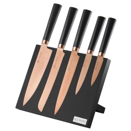 Набор Viners Titan Copper 5 ножей с подставкой черный/золотистый