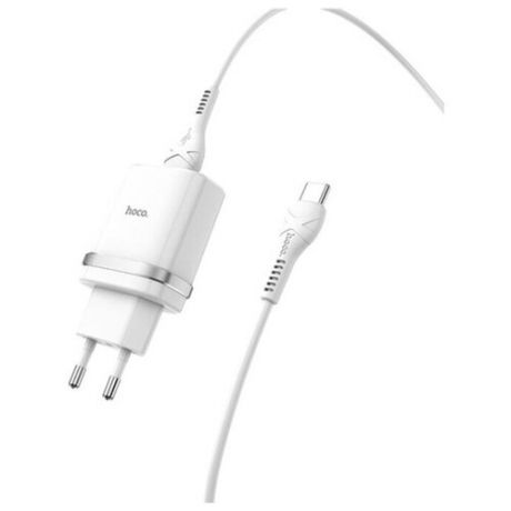 Сетевая зарядка Hoco C12Q Smart + кабель USB Type-C белый
