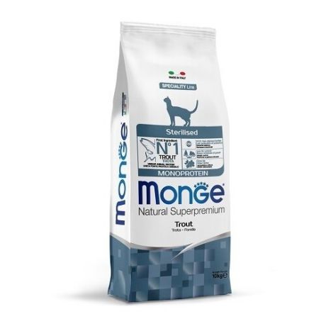 Корм для стерилизованных кошек Monge Natural Superpremium с форелью 10 кг