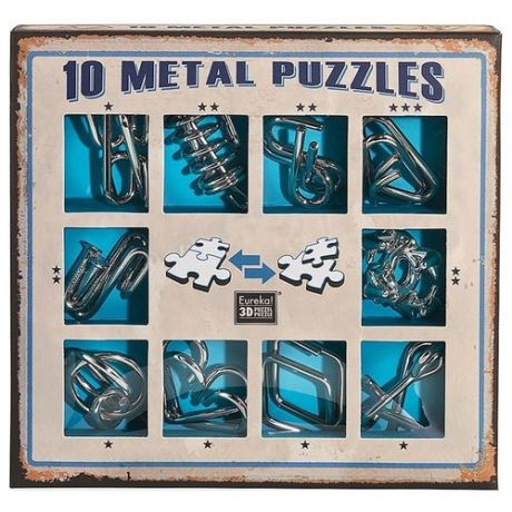Набор головоломок Eureka 3D Puzzle 10 Metal Puzzles blue set (473356) 10 шт. серый