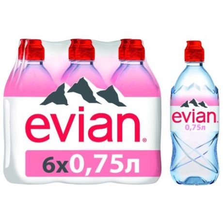 Вода минеральная Evian негазированная, спорт ПЭТ, 6 шт. по 0.75 л