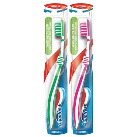 Зубная щетка Aquafresh In-between Clean, розовый/зеленый, 2 уп.