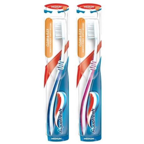 Зубная щетка Aquafresh Clean and Flex, розовый/синий, 2 уп.