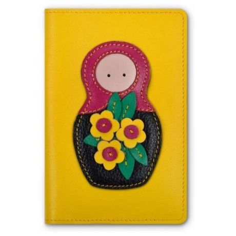 Обложка для паспорта Woodsurf Matryoshka, желтая/черный/платок фуксия