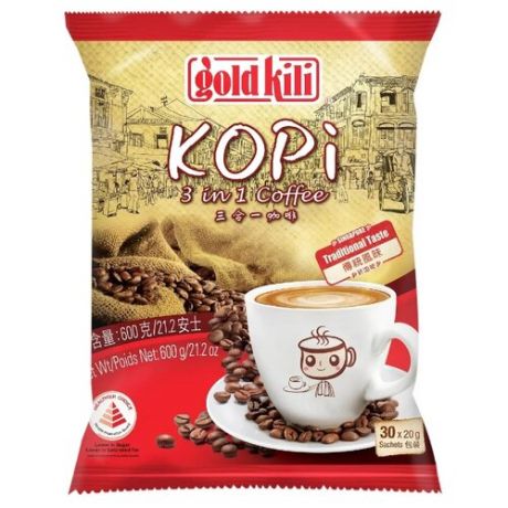 Растворимый кофе Кофе быстрорастворимый Gold Kili Kopi 3 в 1 (30 шт.)