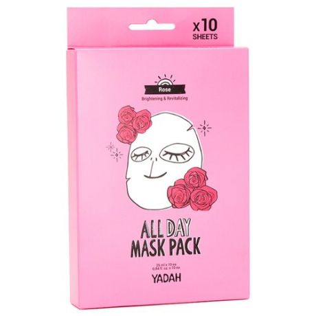 Yadah Маска на тканевой основе с розой All Day Mask Pack-rose, 25 мл, 10 шт.