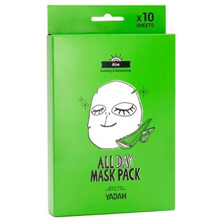 Yadah Маска на тканевой основе с алоэ All Day Mask Pack-Aloe, 25 мл, 10 шт.