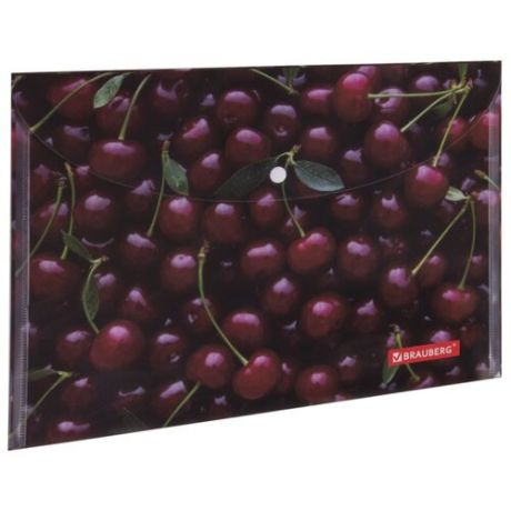 BRAUBERG Папка-конверт с кнопкой Cherry A4, пластик вишневый