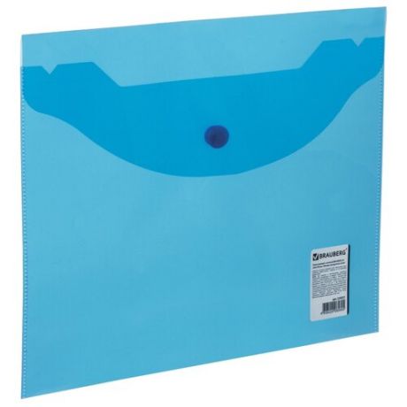 BRAUBERG Папка-конверт с кнопкой A5, прозрачный пластик синий