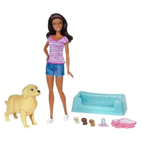 Кукла Barbie и собака с новорожденными щенками, 29 см, FDD44