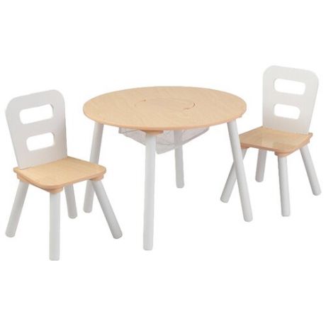 Комплект KidKraft круглый стол + 2 стула (26165_KE, 26166_KE, 27027_KE) 60x60 см бежевый/белый