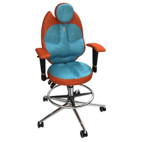 Компьютерное кресло Kulik System Trio (с подставкой для ног) детское, обивка: искусственная кожа, цвет: морковный/бирюзовый